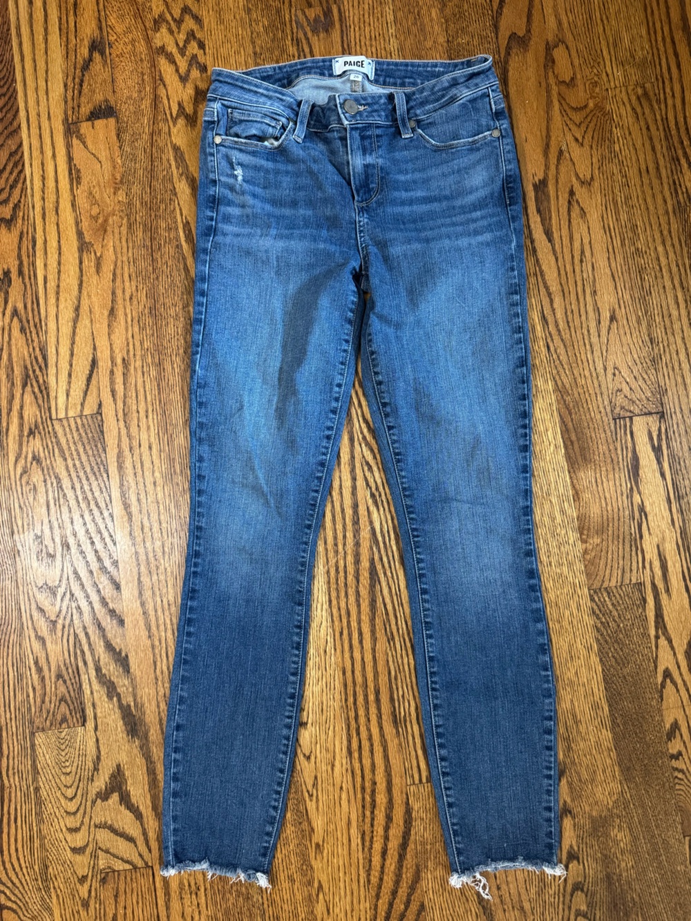 PAIGE Verdugo Ankle Jeans 26 Blue Distressed Raw Hem Skinny Denim Made USA